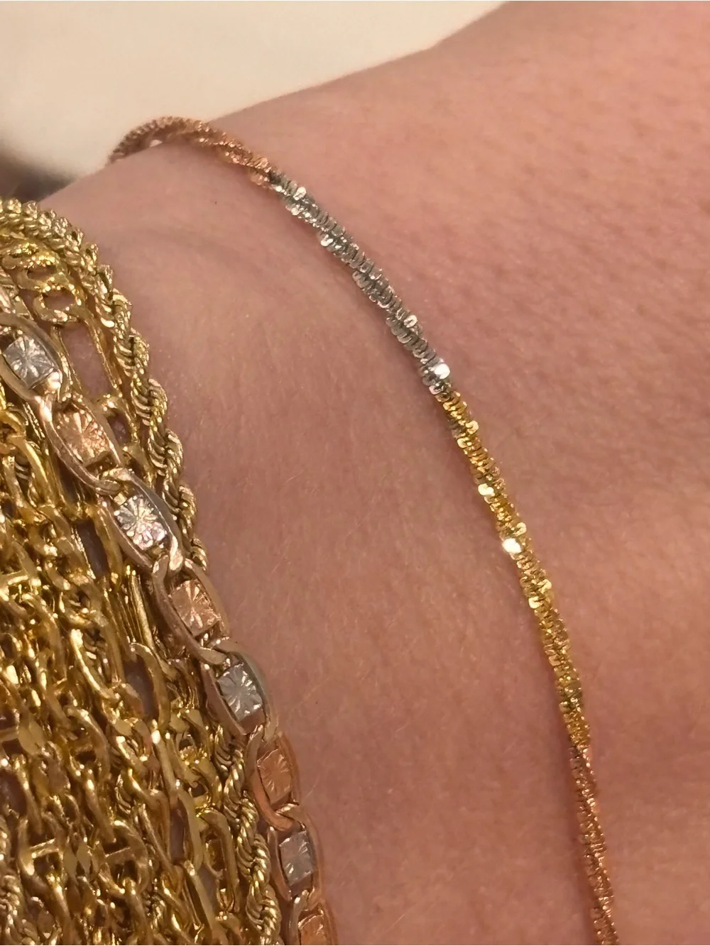 10k Tri Color Gold 6.5” Twisted Rock Link Bracelet NEW Made in Italy